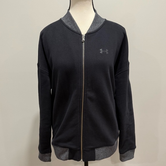 Under Armour Black & Gray Zip-Up Bomber Jacket – Size Medium - Picture 1 of 4